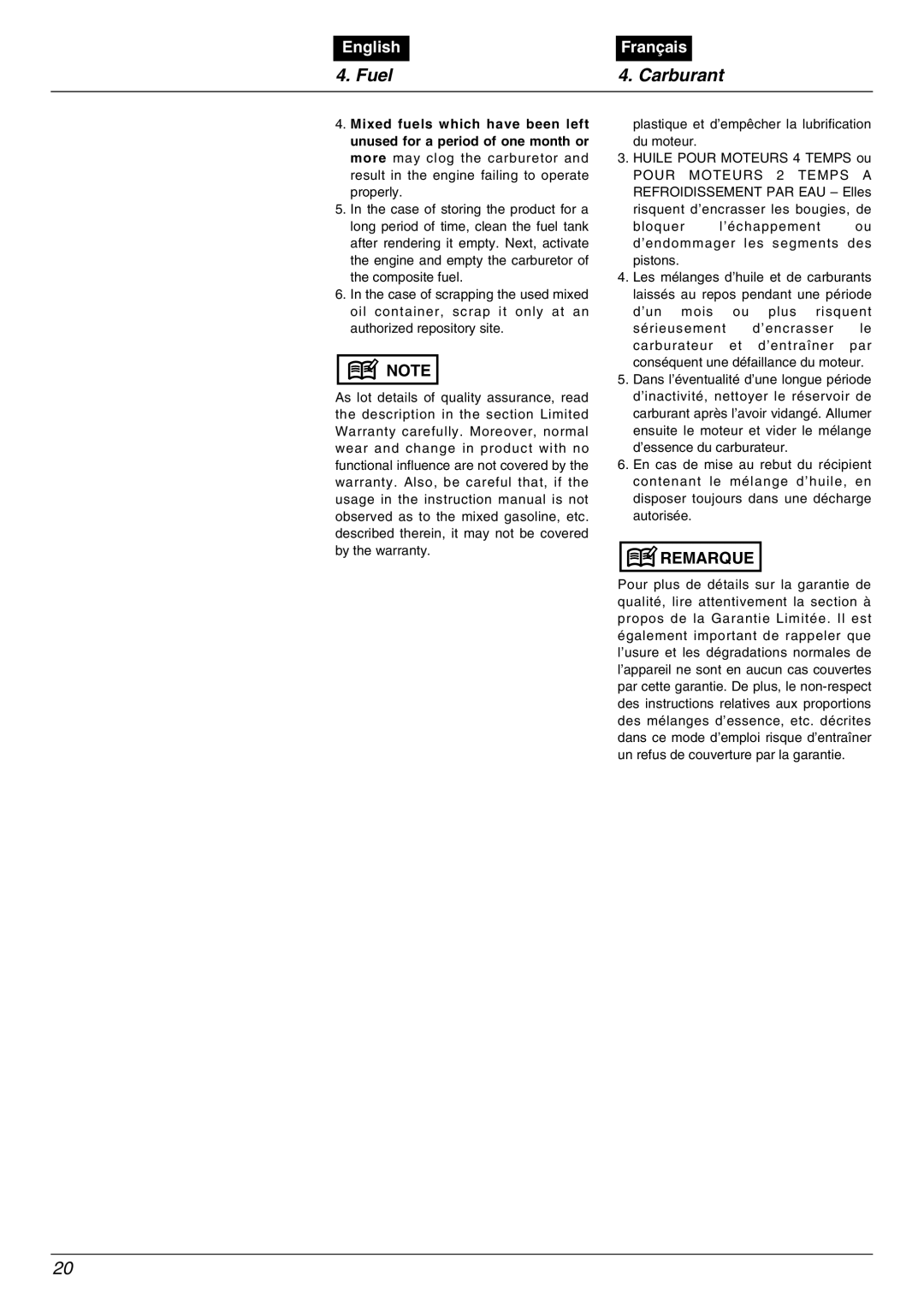 Zenoah MD6210 manual Fuel Carburant 