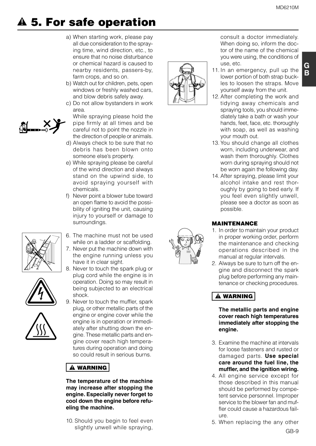 Zenoah MD6210M owner manual Do not allow bystanders in work area, Maintenance 