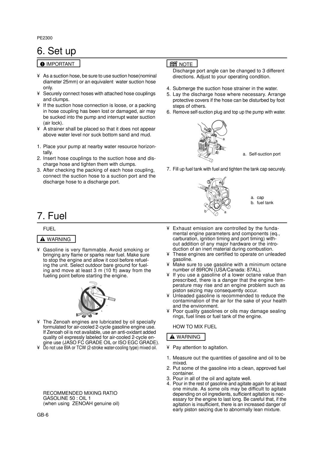 Zenoah PE2300 owner manual Set up, Recommended Mixing Ratio Gasoline 50 OIL, HOW to MIX Fuel 