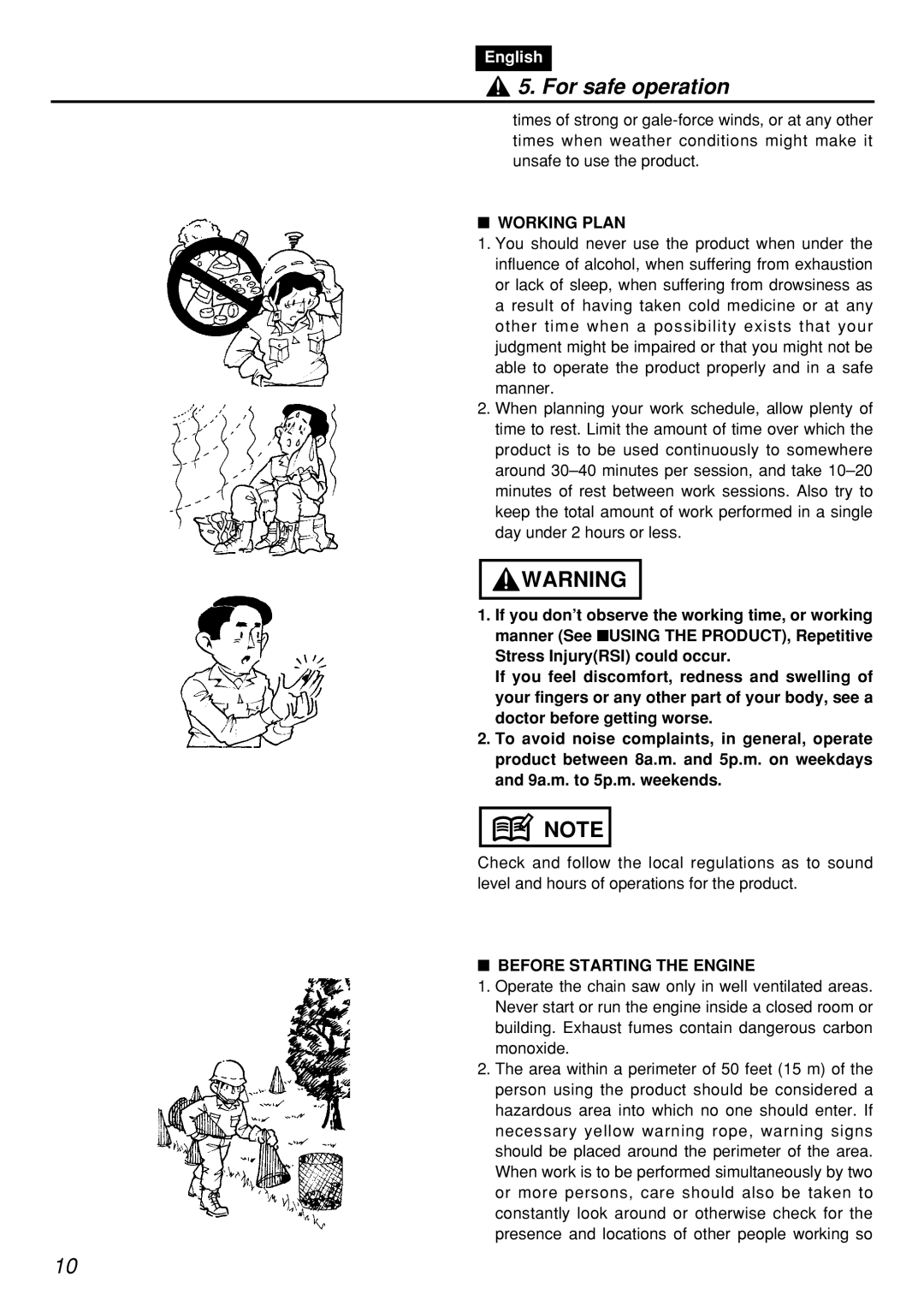 Zenoah PSZ2401-CA, PSZ2401, PSZ2401, PSZ2401-CA manual Working Plan, Before Starting the Engine 