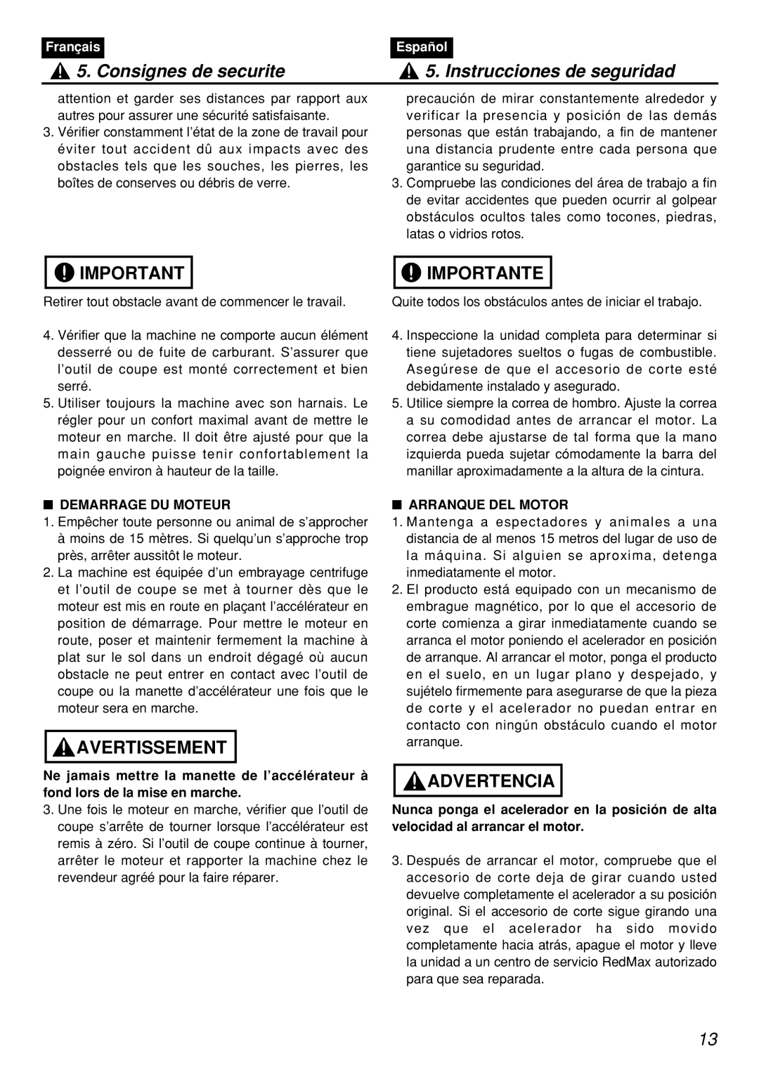 Zenoah PSZ2401, PSZ2401-CA, PSZ2401-CA, PSZ2401 manual Demarrage DU Moteur, Arranque DEL Motor 