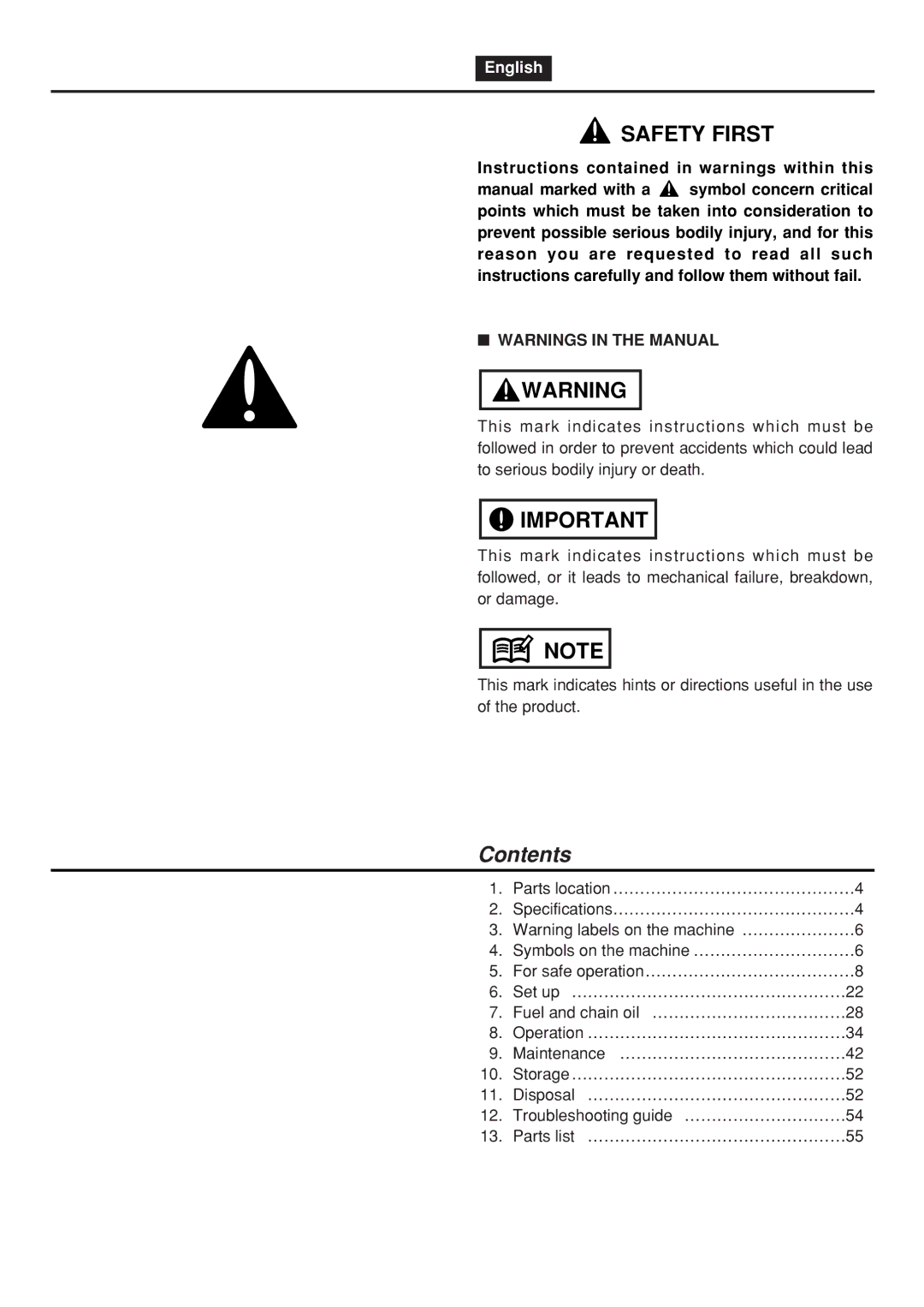 Zenoah PSZ2401-CA, PSZ2401, PSZ2401, PSZ2401-CA manual Contents 