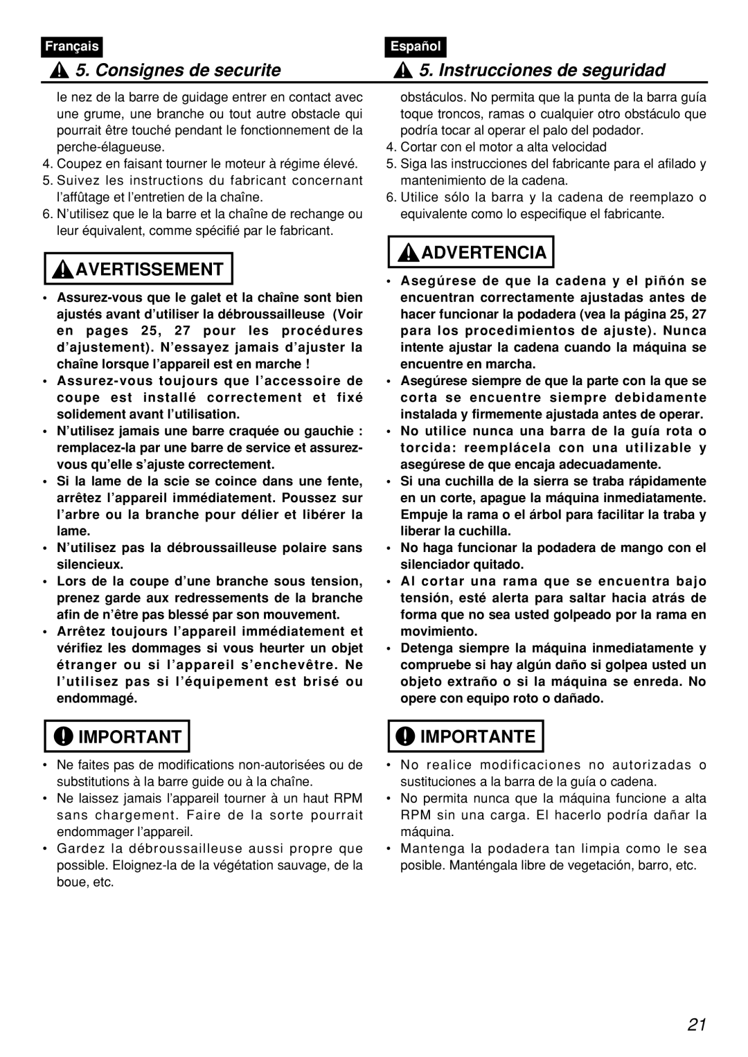 Zenoah PSZ2401, PSZ2401-CA, PSZ2401-CA, PSZ2401 manual Importante 