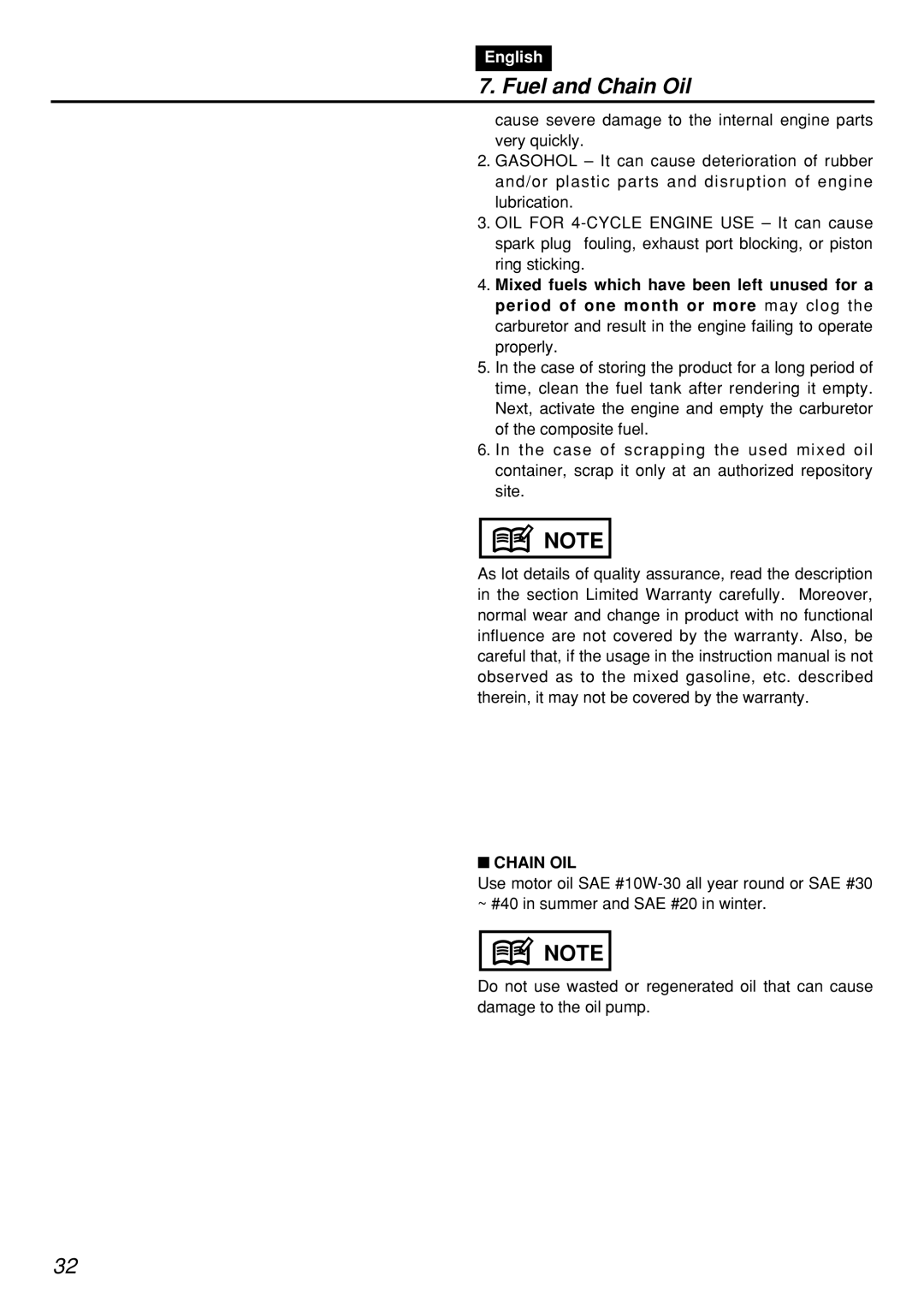 Zenoah PSZ2401-CA, PSZ2401, PSZ2401, PSZ2401-CA manual Chain OIL 