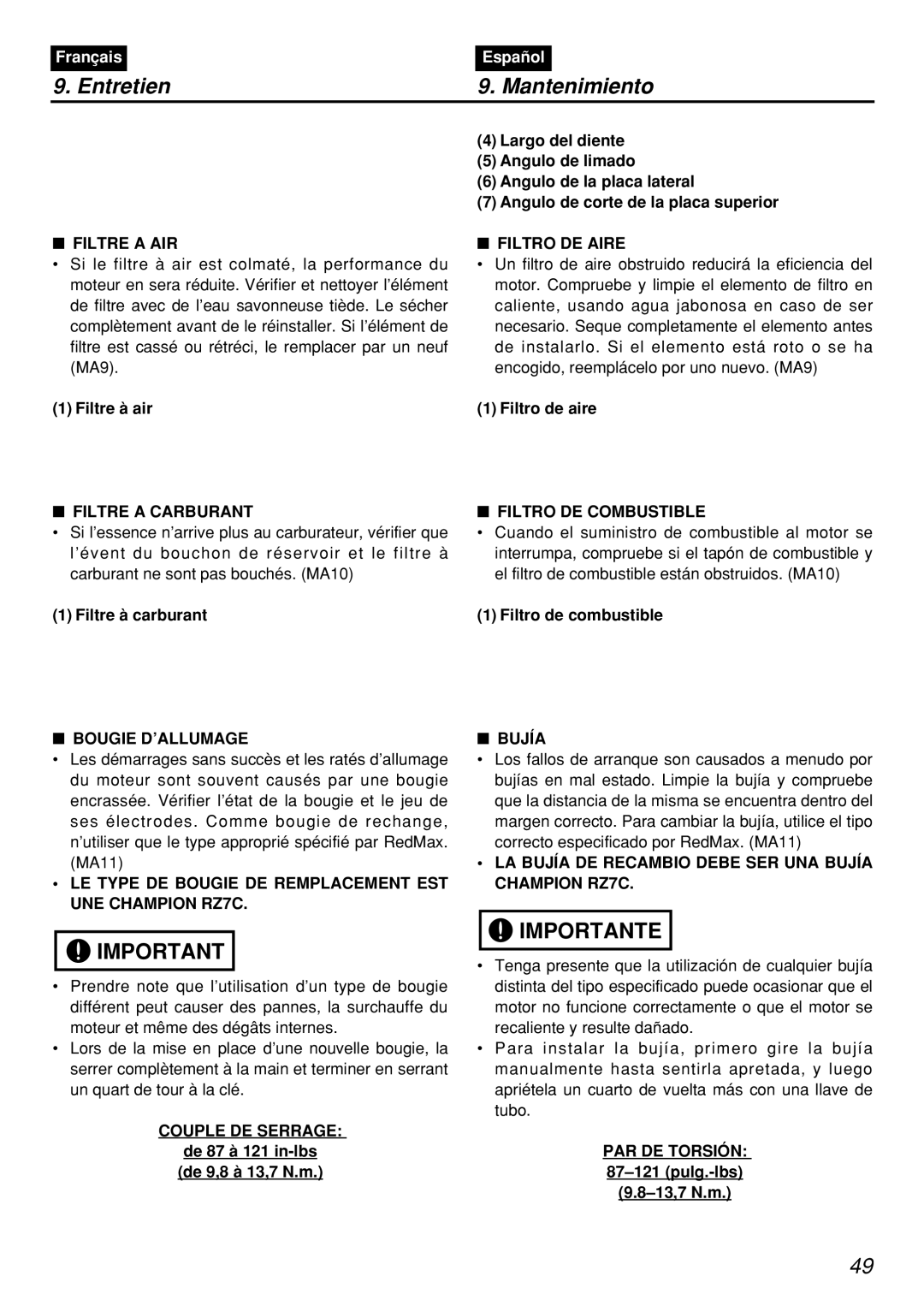 Zenoah PSZ2401, PSZ2401-CA, PSZ2401-CA, PSZ2401 manual Entretien Mantenimiento 