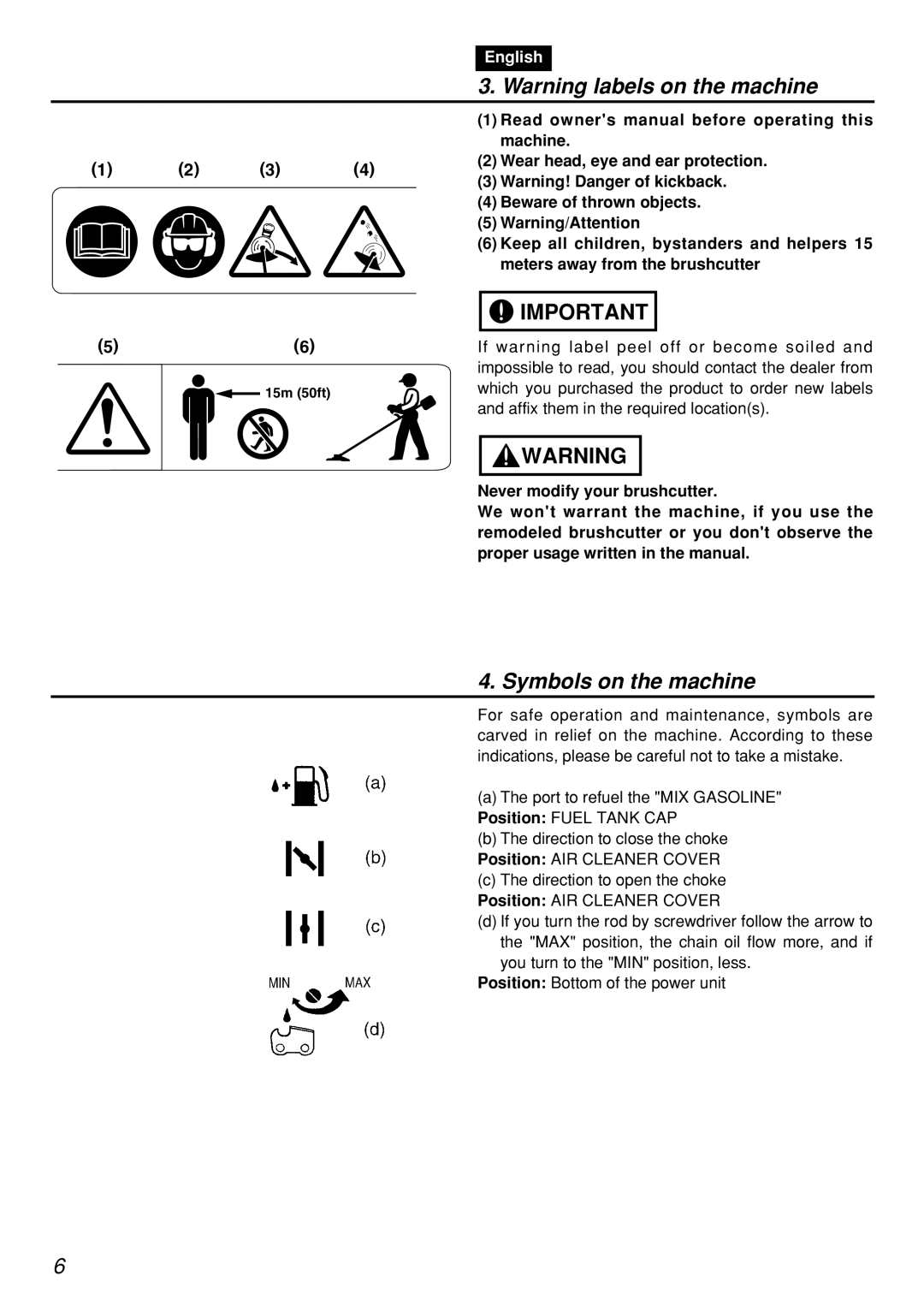 Zenoah PSZ2401-CA, PSZ2401, PSZ2401, PSZ2401-CA manual Symbols on the machine 