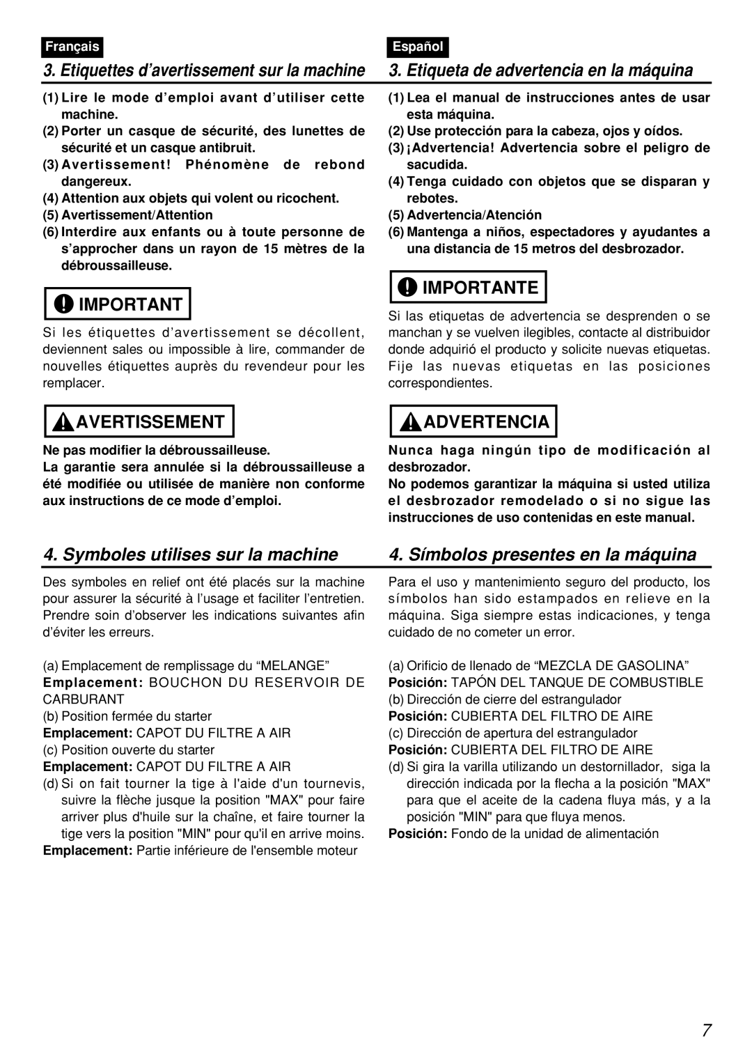 Zenoah PSZ2401, PSZ2401-CA, PSZ2401-CA, PSZ2401 manual Importante 