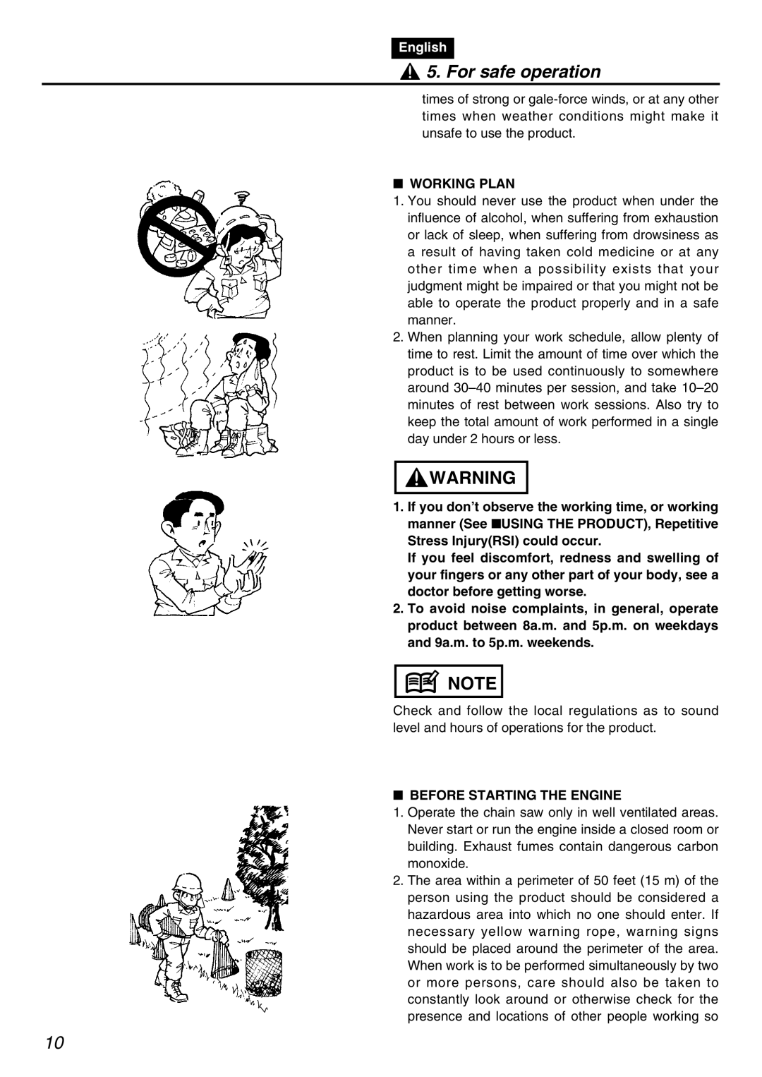 Zenoah PSZ2401 manual Working Plan, Before Starting the Engine 