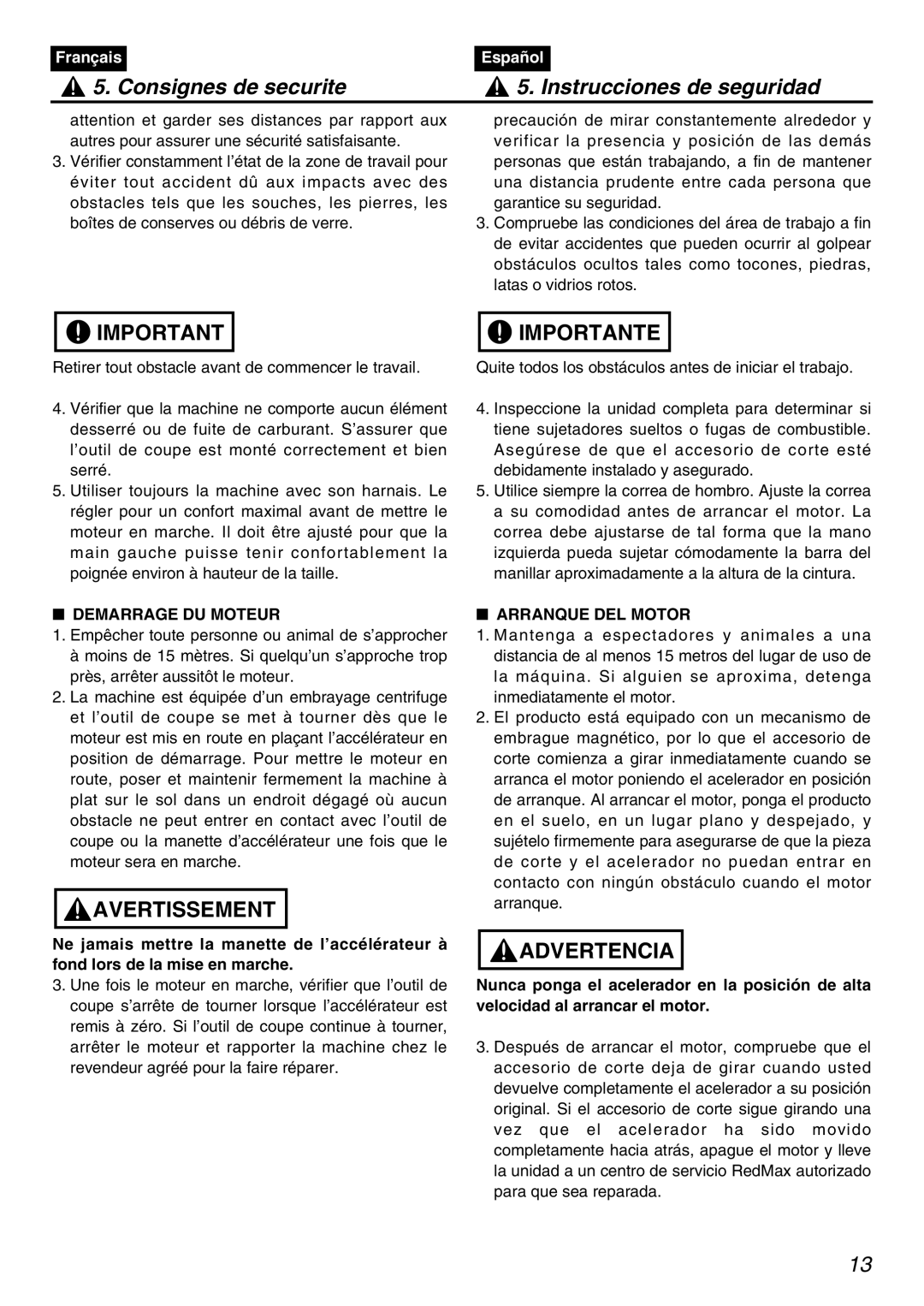 Zenoah PSZ2401 manual Demarrage DU Moteur, Arranque DEL Motor 