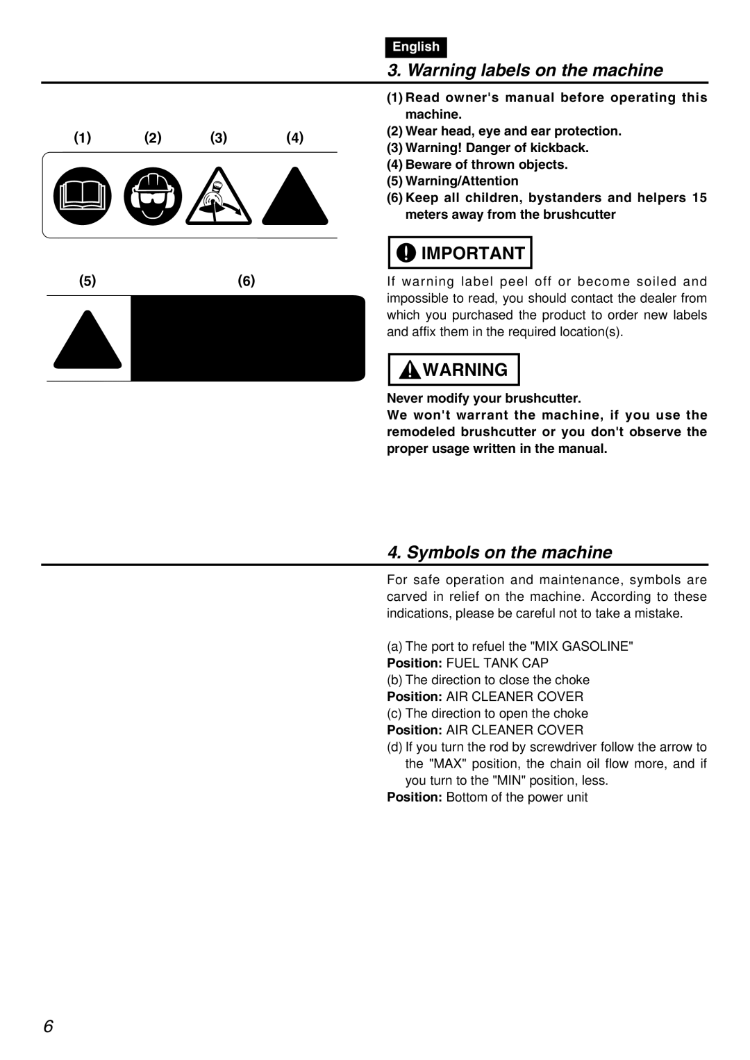 Zenoah PSZ2401 manual Symbols on the machine 