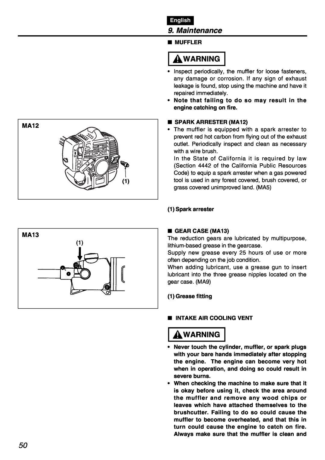Zenoah PSZ2401 manual MA12, MA13, Maintenance, English 