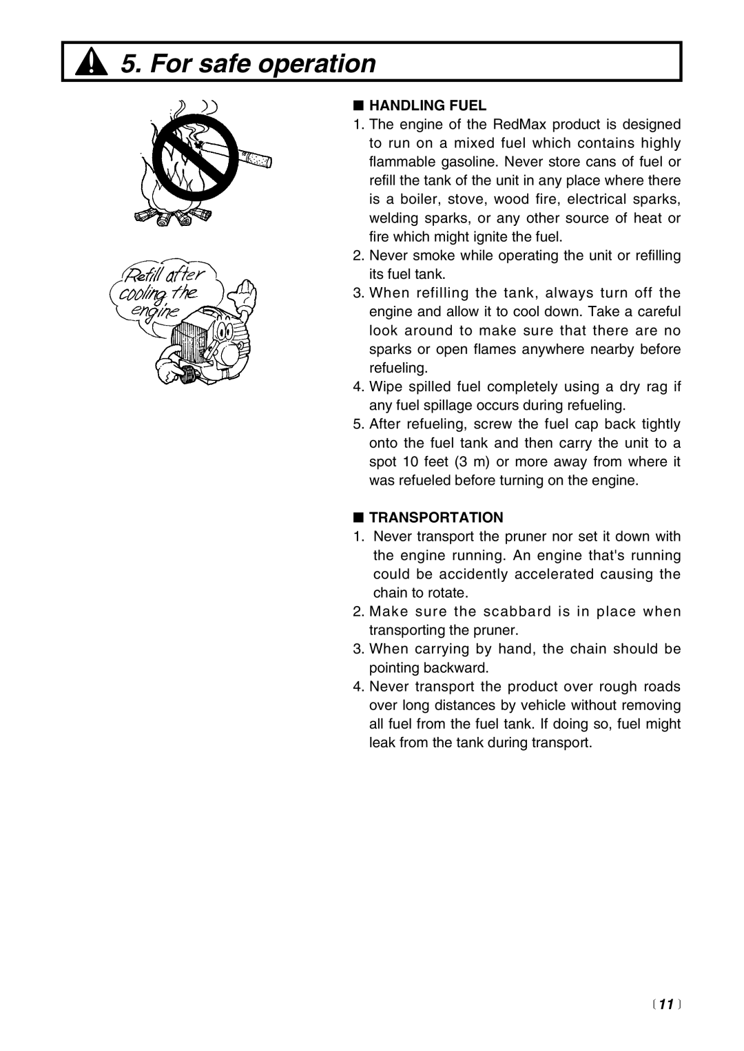 Zenoah PSZ2500 manual Handling Fuel, Transportation 