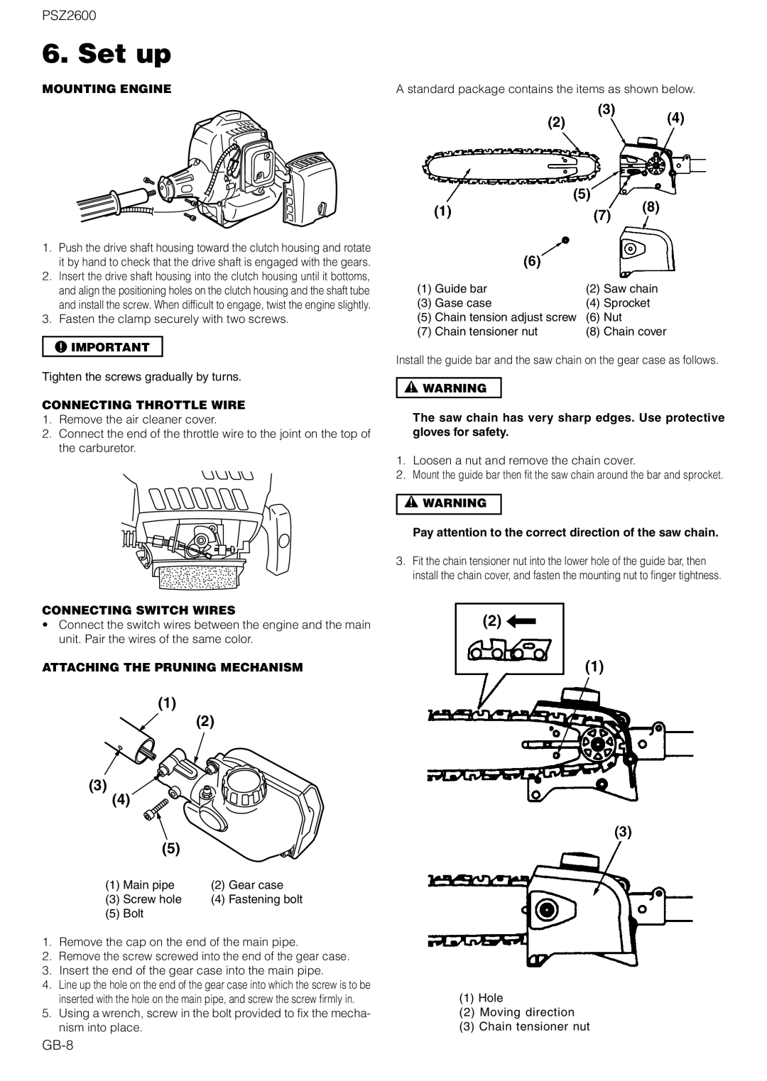 Zenoah PSZ2600 owner manual Set up, GB-8 