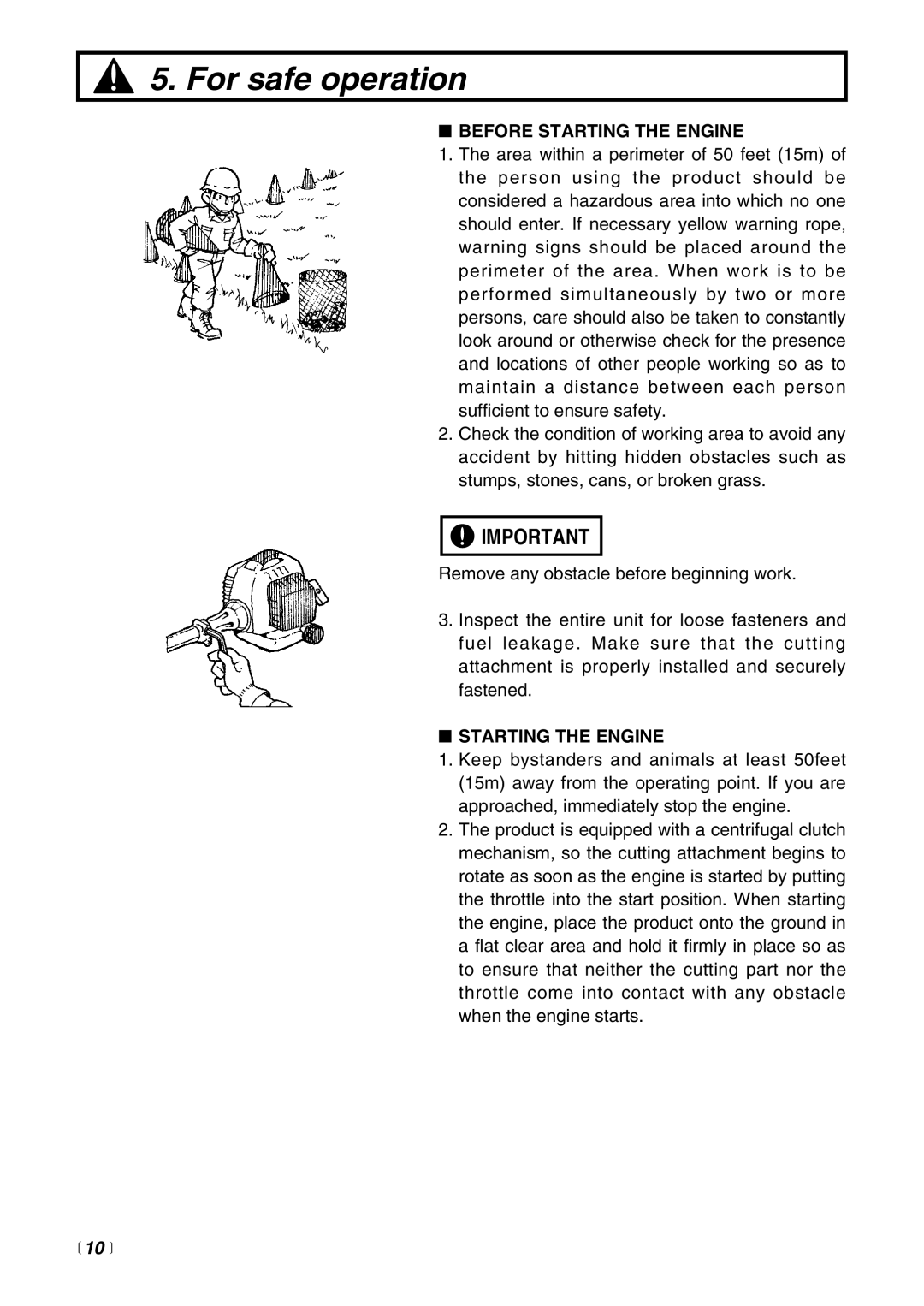 Zenoah RMSZ2500 manual Before Starting the Engine 