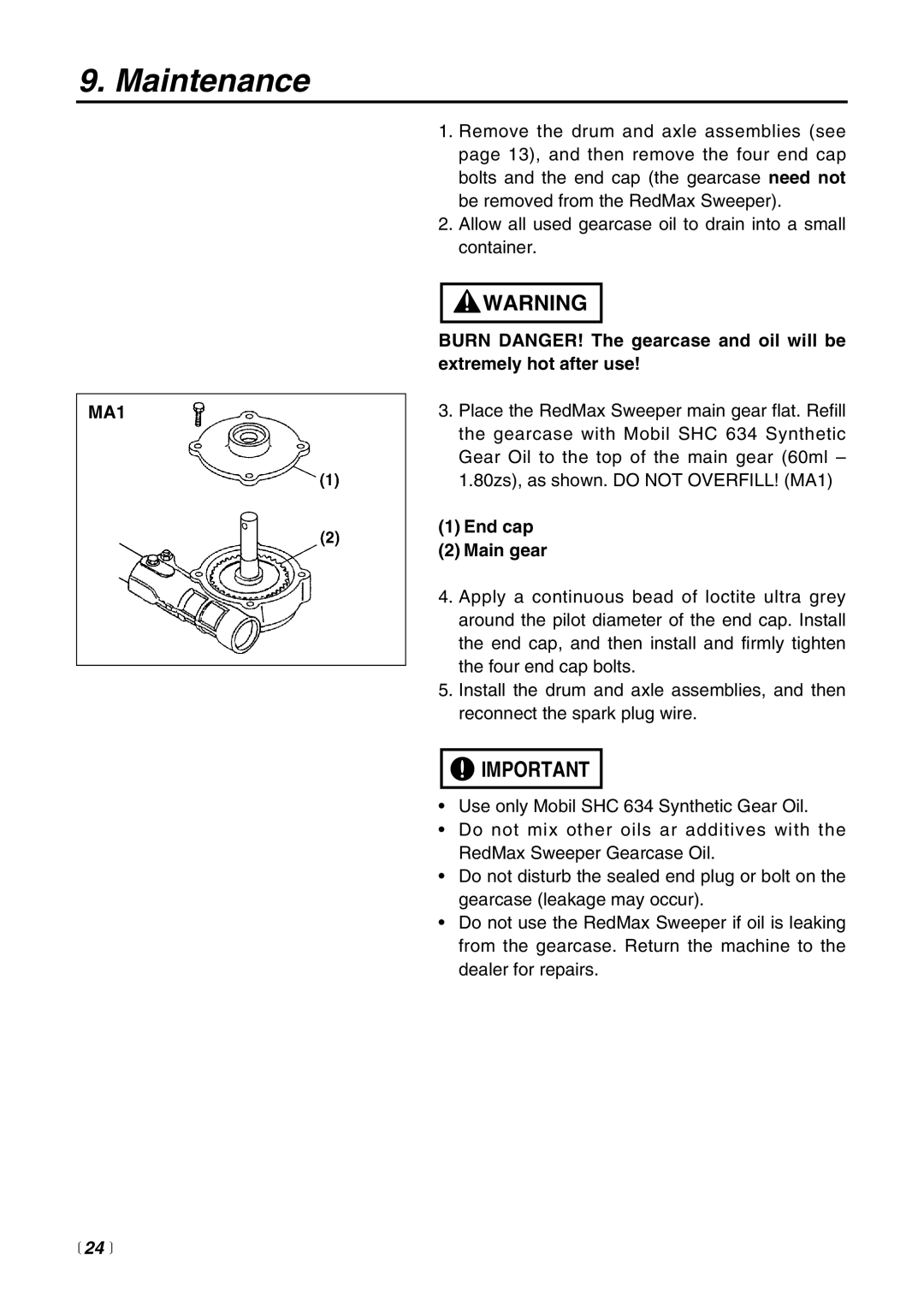 Zenoah RMSZ2500 manual MA1, End cap Main gear 