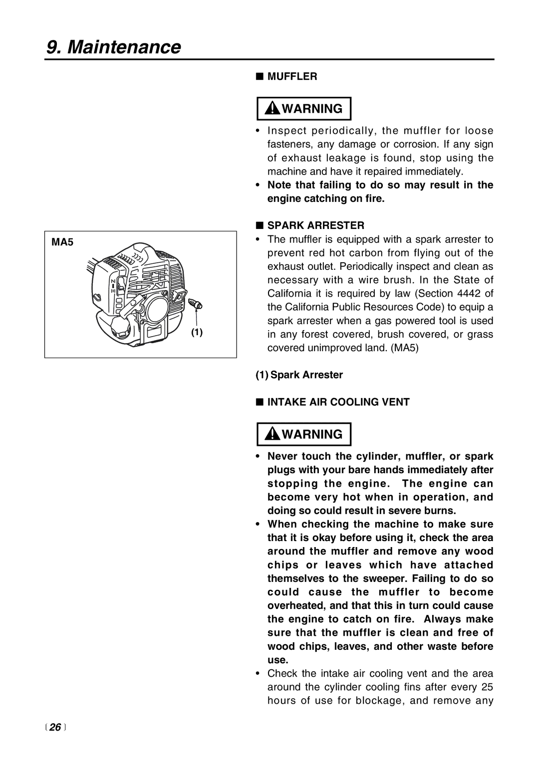 Zenoah RMSZ2500 manual MA5, Muffler, Spark Arrester, Intake AIR Cooling Vent 