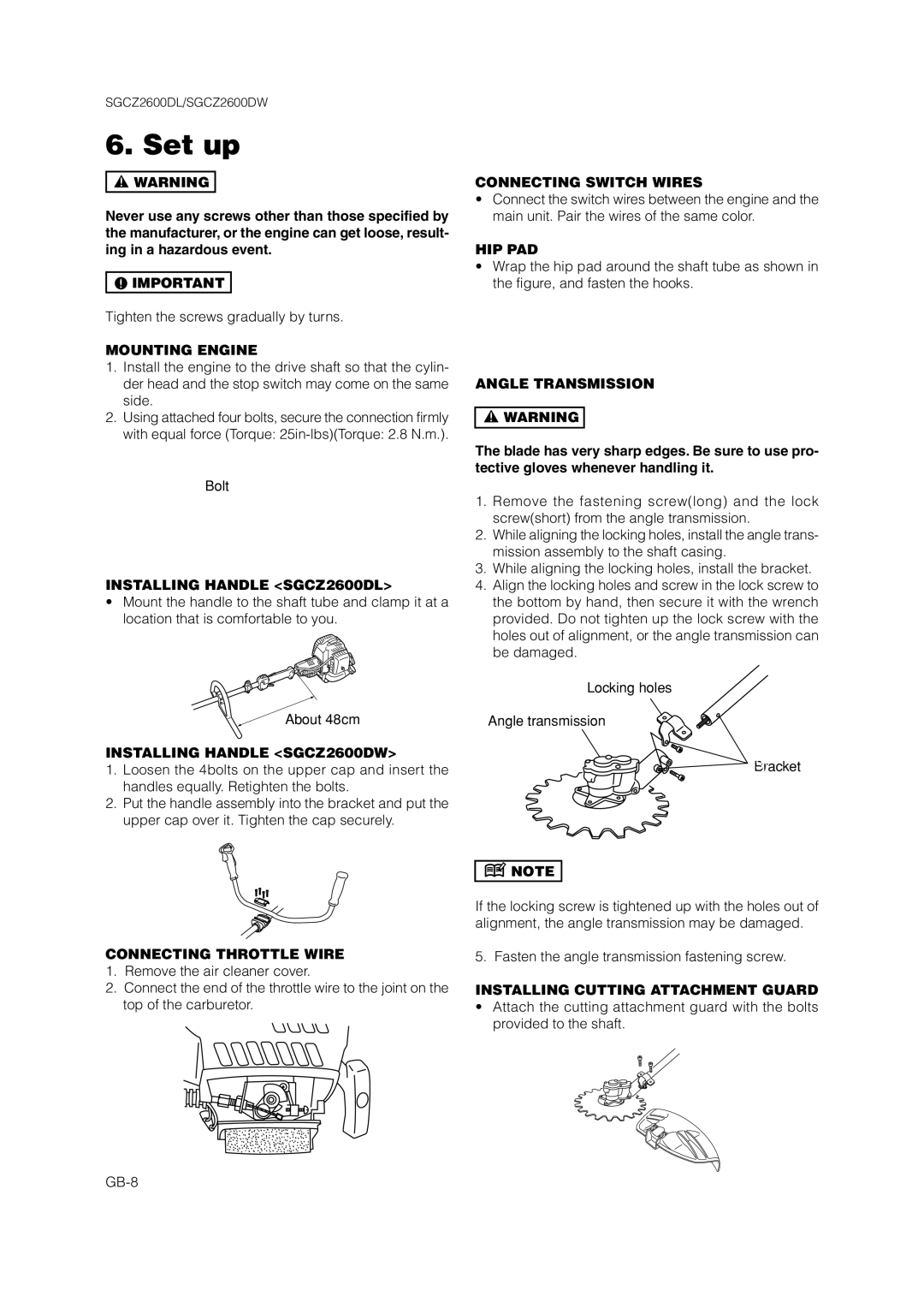 Zenoah SGCZ2600DL, SGCZ2600DW owner manual Set up 