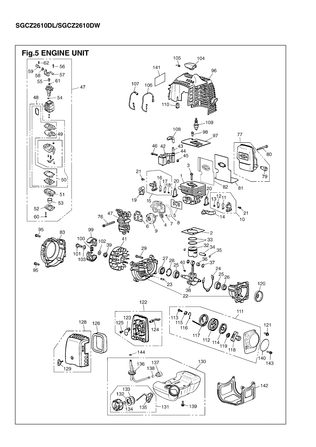 Zenoah manual Engine Unit, SGCZ2610DL/SGCZ2610DW 