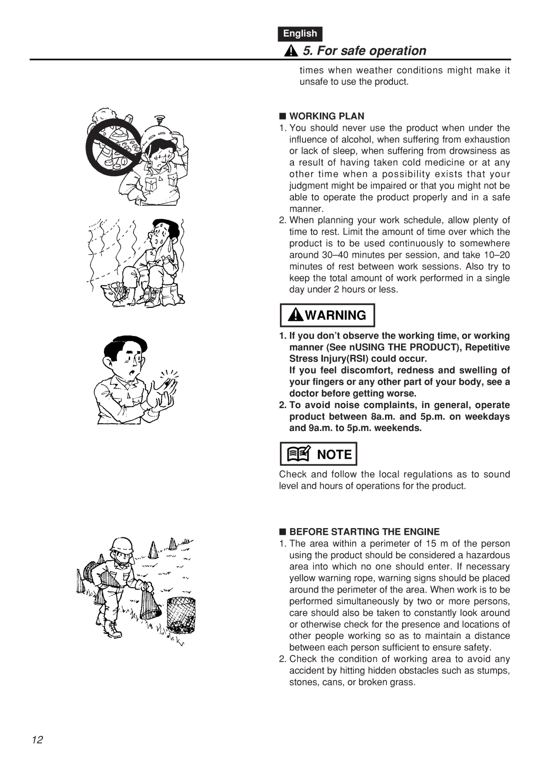 Zenoah SRTZ2401F-CA manual Working Plan, Before Starting the Engine 