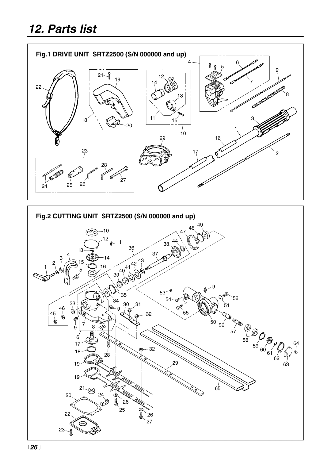 Zenoah manual Drive Unit SRTZ2500 S/N 000000 and up,  26  