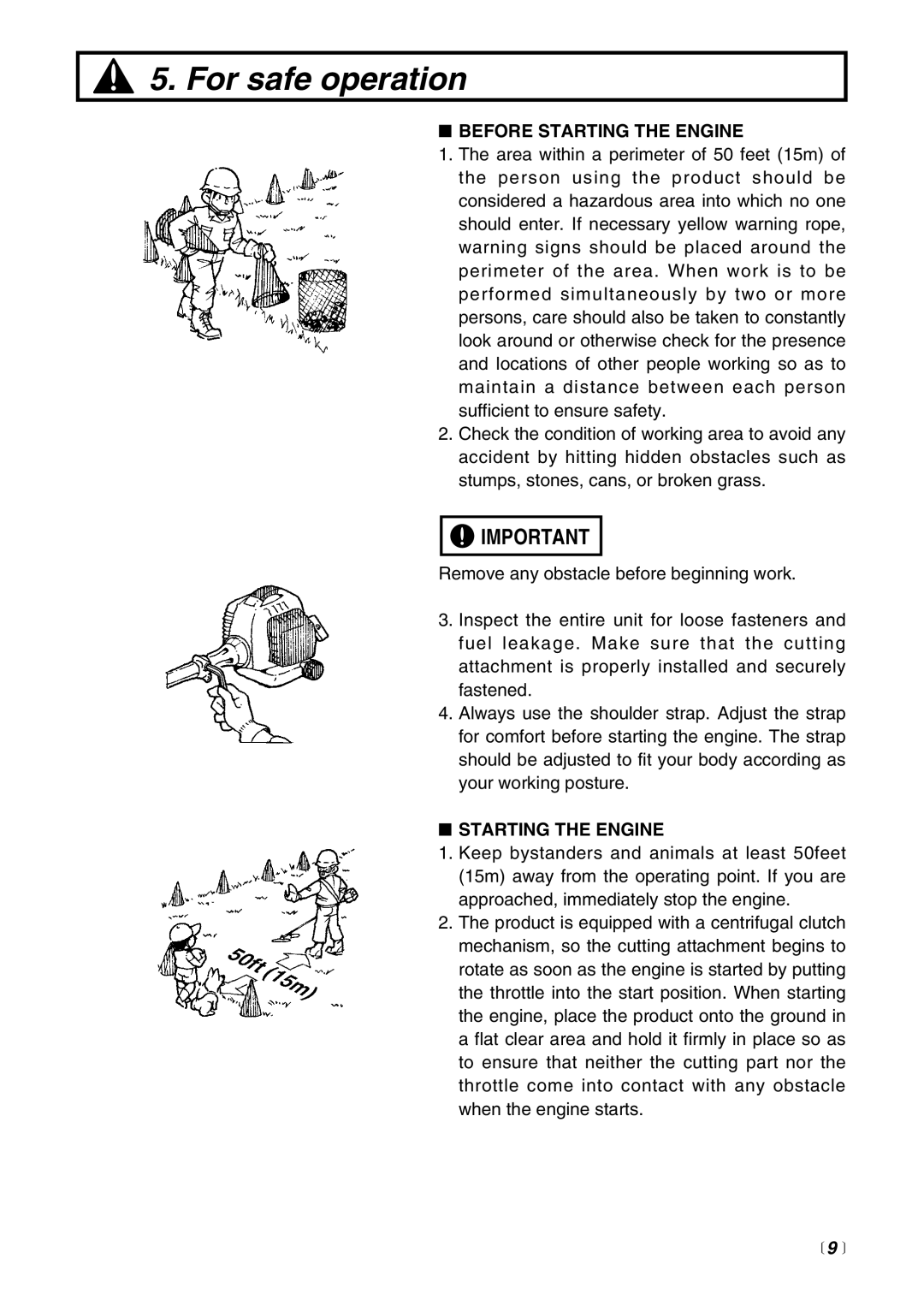 Zenoah SRTZ2500 manual Before Starting the Engine,  9  