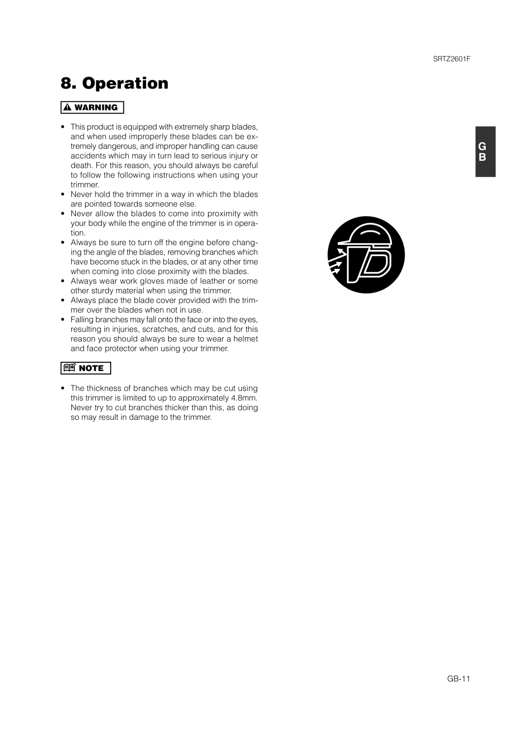 Zenoah SRTZ2601F owner manual GB-11 