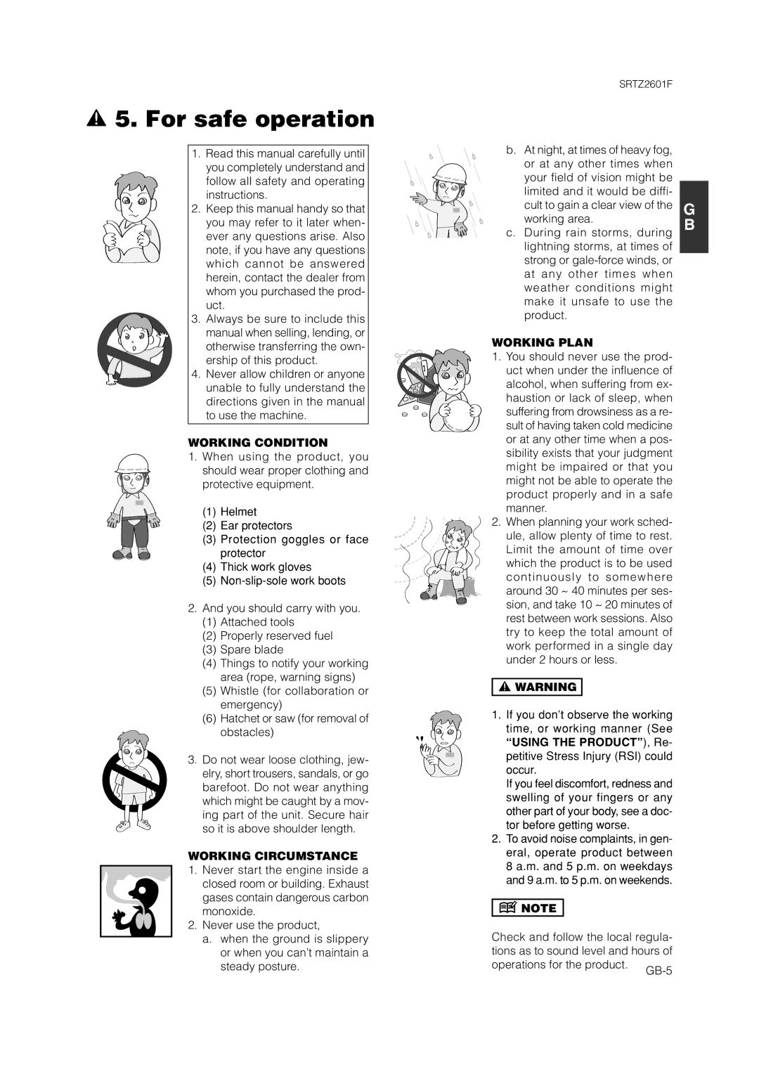 Zenoah SRTZ2601F owner manual For safe operation, Working Condition, Working Circumstance, Working Plan 