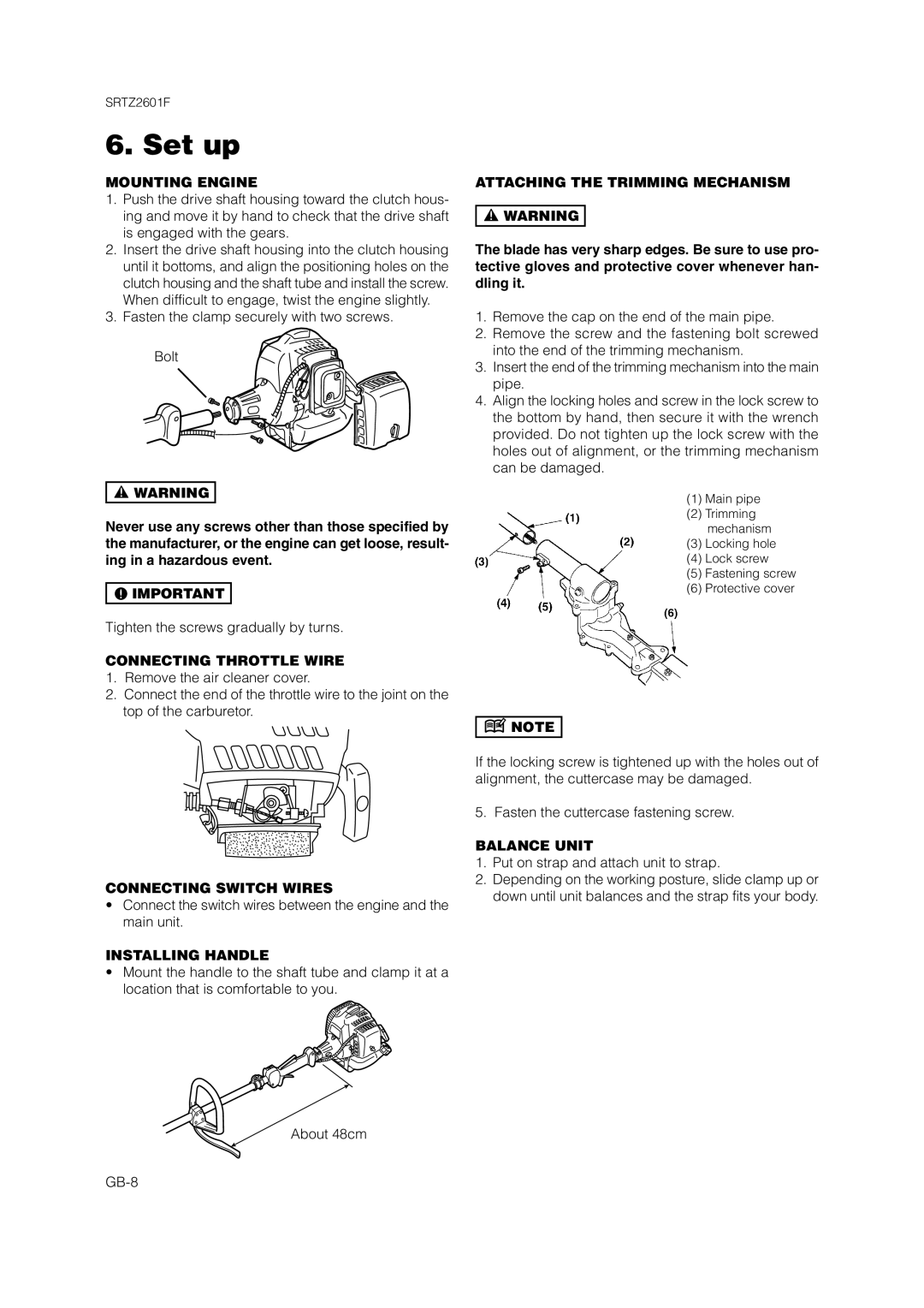 Zenoah SRTZ2601F owner manual Set up 