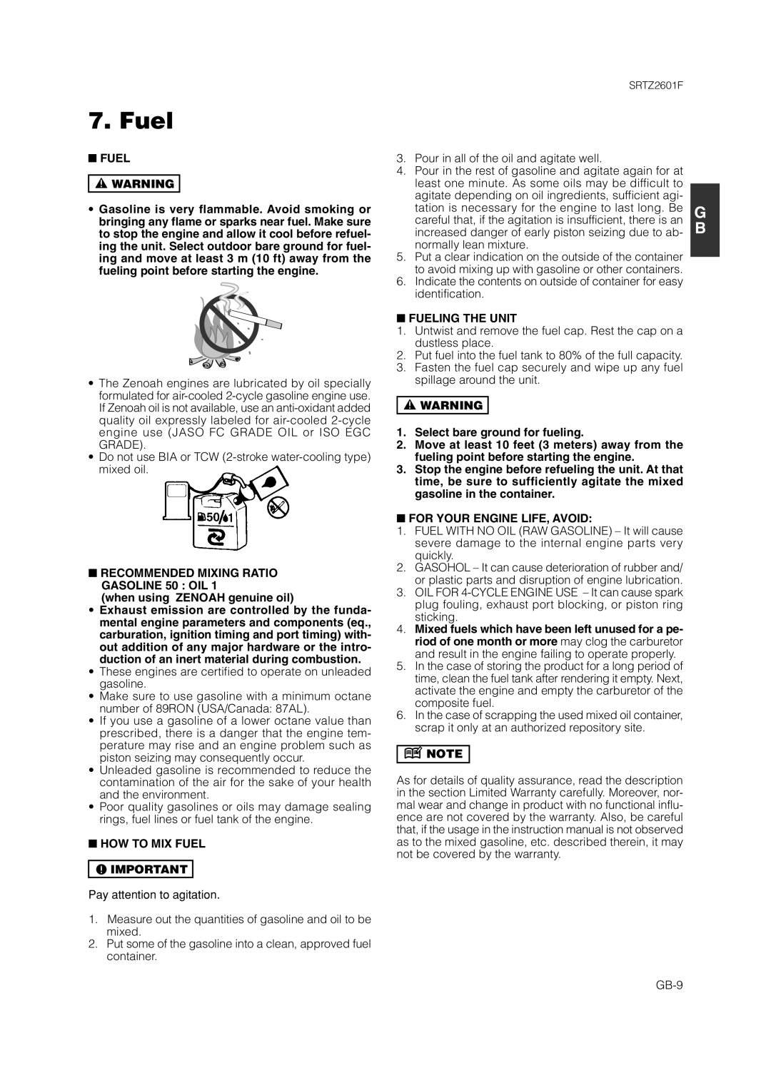 Zenoah SRTZ2601F owner manual Fuel 