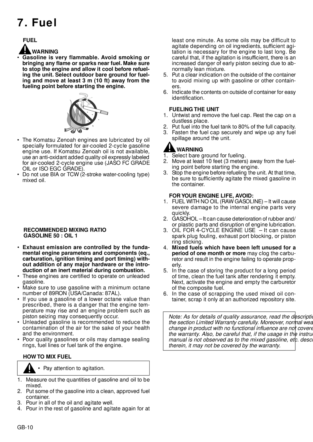 Zenoah TR2001, BC2002 owner manual Fuel 