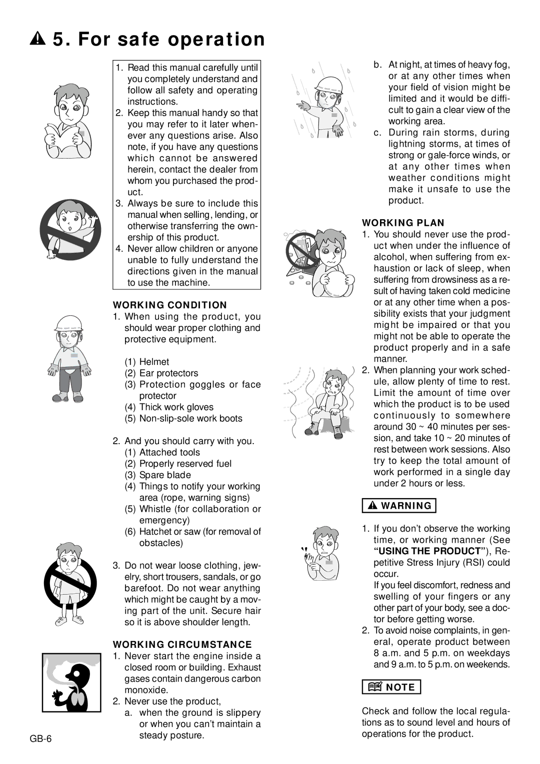 Zenoah TR2001, BC2002 owner manual For safe operation, Working Condition, Working Circumstance, Working Plan 