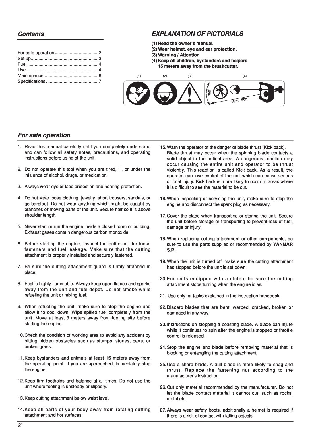 Zenoah YM415FW manual Contents, Explanation Of Pictorials, For safe operation, Warning / Attention 