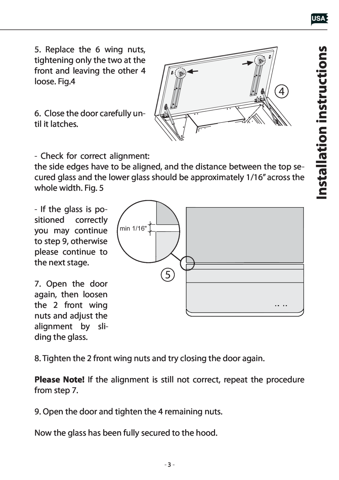Zephyr AHG-00WH, AHG-00BL manual Installation instructions, Close the door carefully un- til it latches 