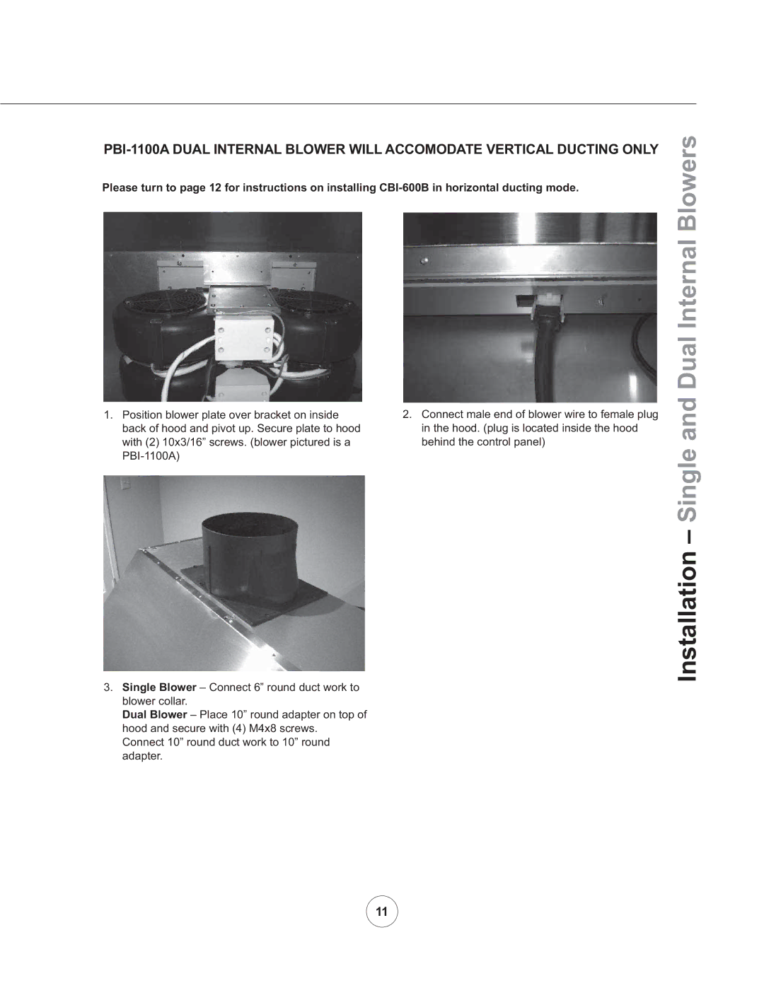 Zephyr AK7536ASX, AK7500ASX, AK7548ASX manual Installation Single and Dual Internal Blowers 