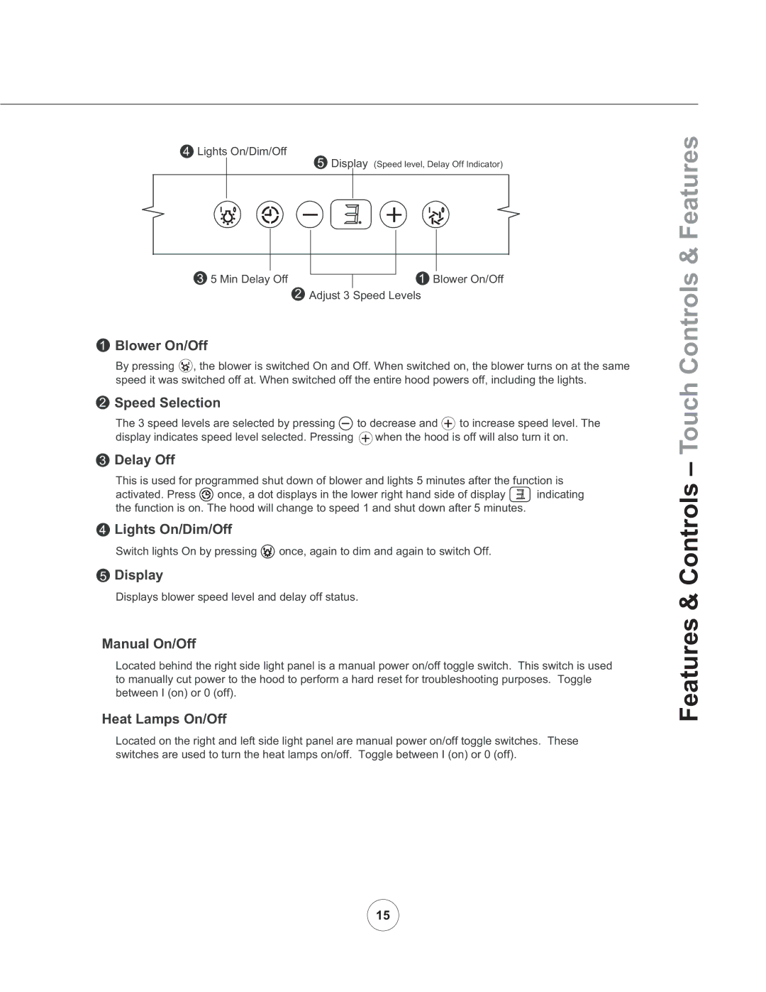 Zephyr AK7548ASX, AK7500ASX, AK7536ASX manual Features & Controls Touch Controls & Features, Blower On/Off 
