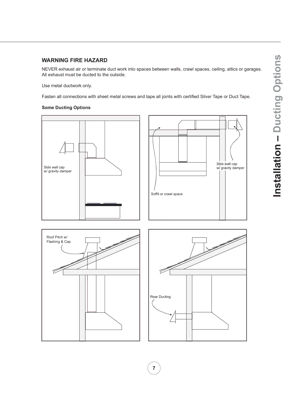 Zephyr AK7500ASX, AK7536ASX, AK7548ASX manual Installation Ducting Options, Some Ducting Options 