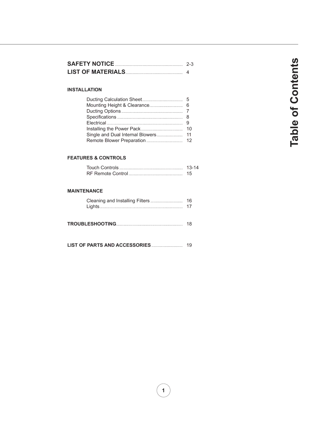 Zephyr AK8300ASX, AK8200AS manual Table of Contents, Installation, Features & Controls, Maintenance 