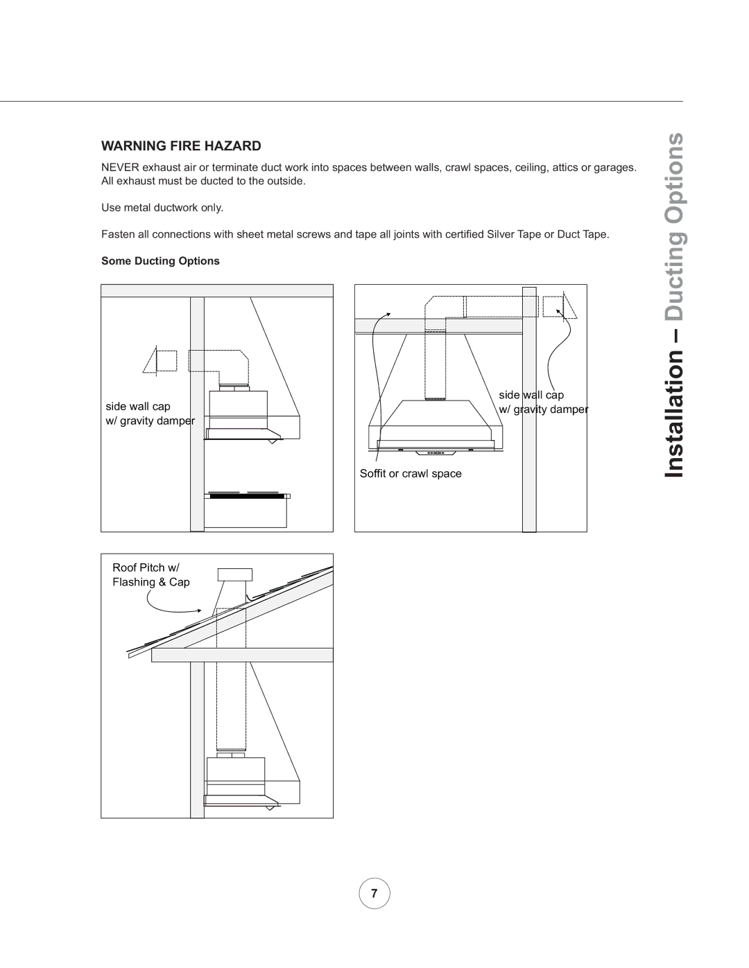 Zephyr AK8300ASX, AK8200AS manual Installation, Some Ducting Options 