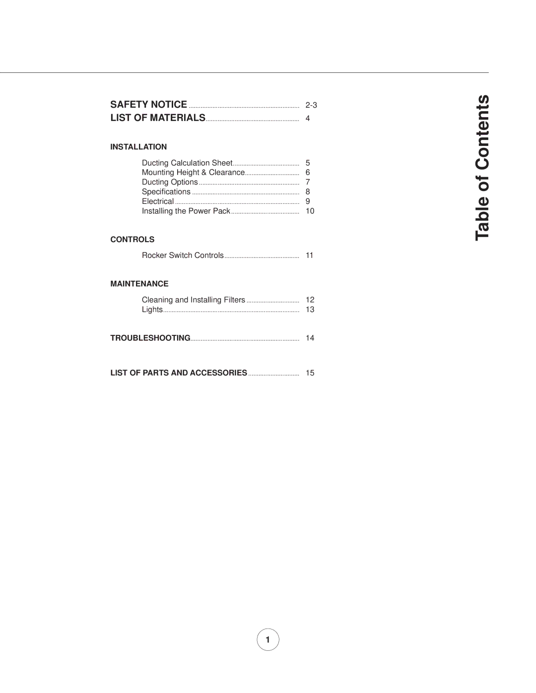 Zephyr AK8800AS, AK8800AG manual Table of Contents, Installation 