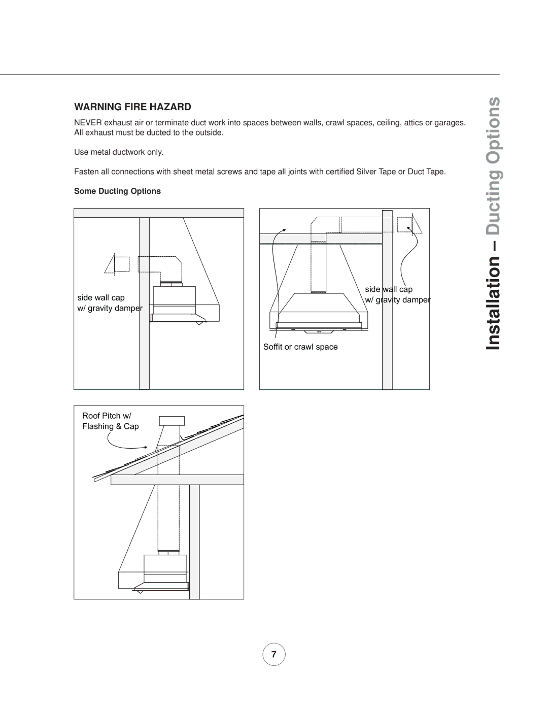 Zephyr AK8800AS, AK8800AG manual Installation, Some Ducting Options 