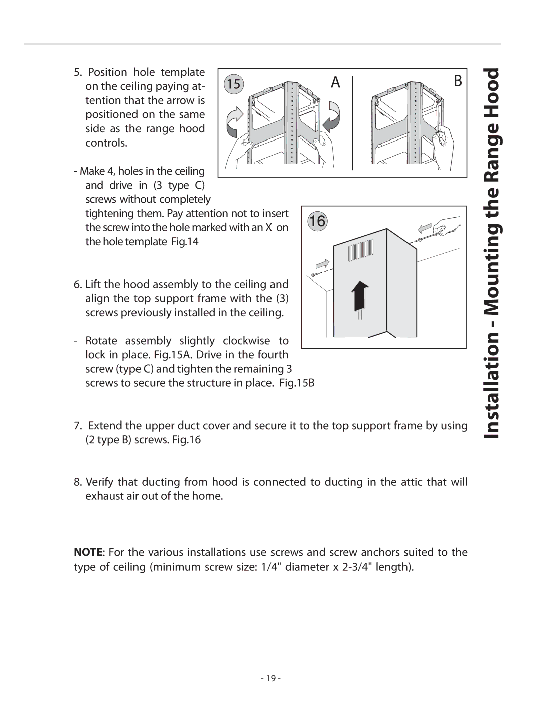 Zephyr ALL-E42AW X, ALL-E42ABX, ALL-M90ABX, ALL-M90AW X installation instructions Installation Mounting the Range Hood 