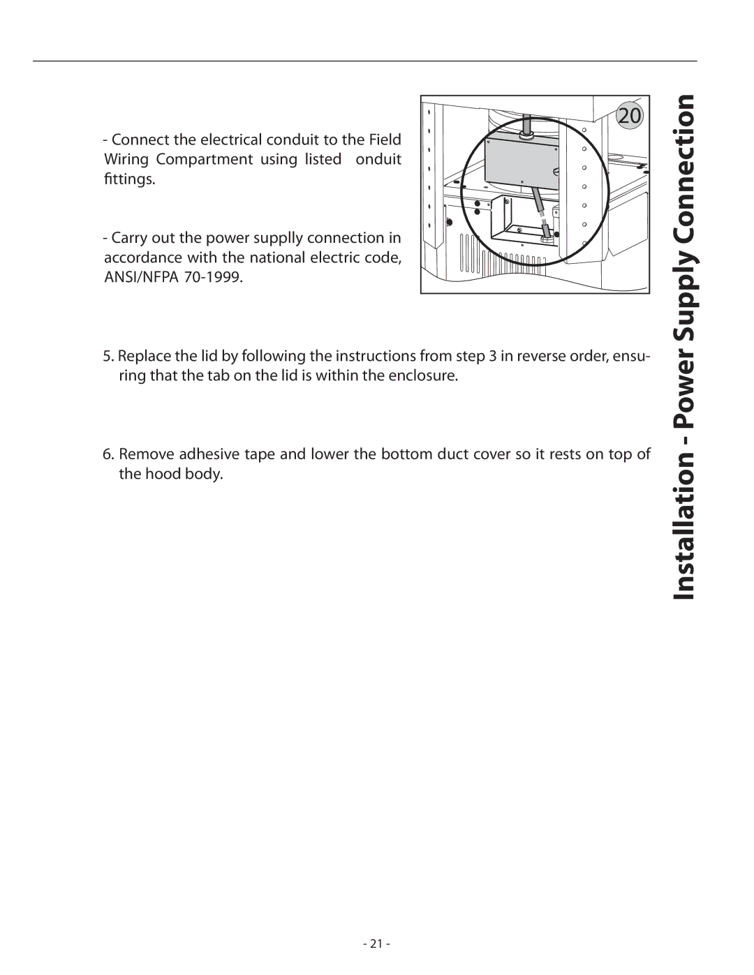 Zephyr ALL-M90ABX, ALL-E42ABX, ALL-M90AW X, ALL-E42AW X installation instructions Installation Power Supply Connection 