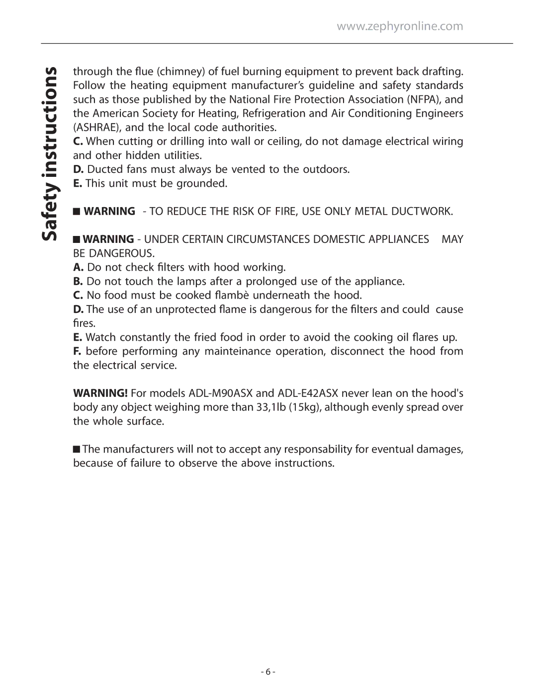 Zephyr ALL-M90AW X, ALL-E42ABX, ALL-M90ABX, ALL-E42AW X installation instructions May 