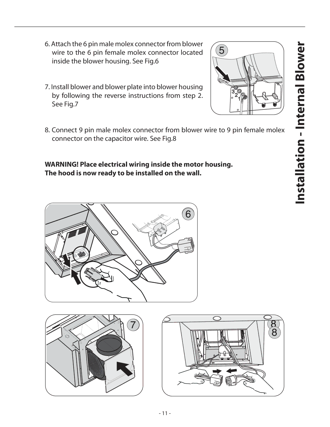 Zephyr APN-M90ABX, APN-M90AWX installation instructions Installation Internal Blower 