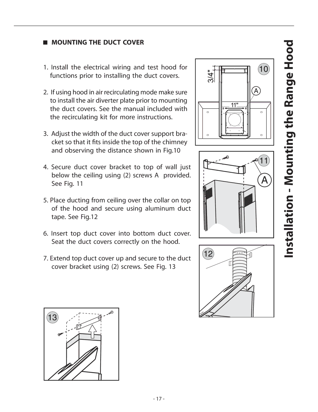 Zephyr APN-M90ABX, APN-M90AWX installation instructions Installation Mounting the Range Hood, Mounting the Duct Cover 