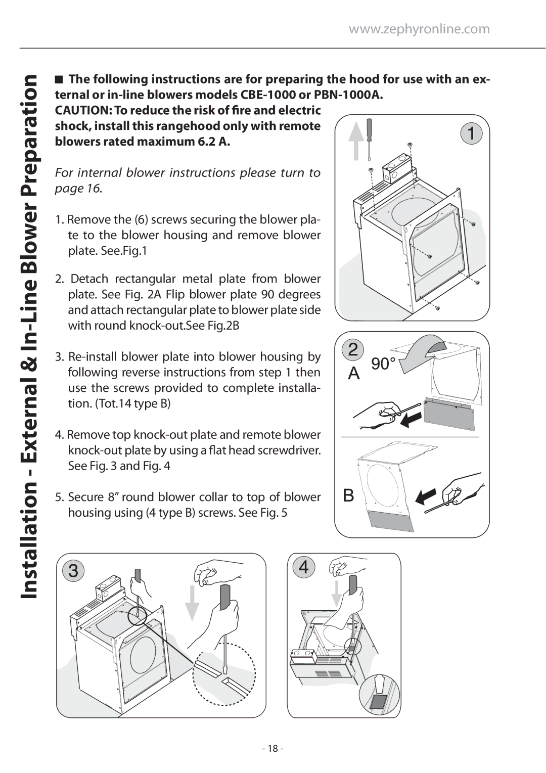 Zephyr ALA - M90AWX, ASU - M90ASX, ASU - E42ASX, AED - M90ASX Installation External & In-Line Blower Preparation 