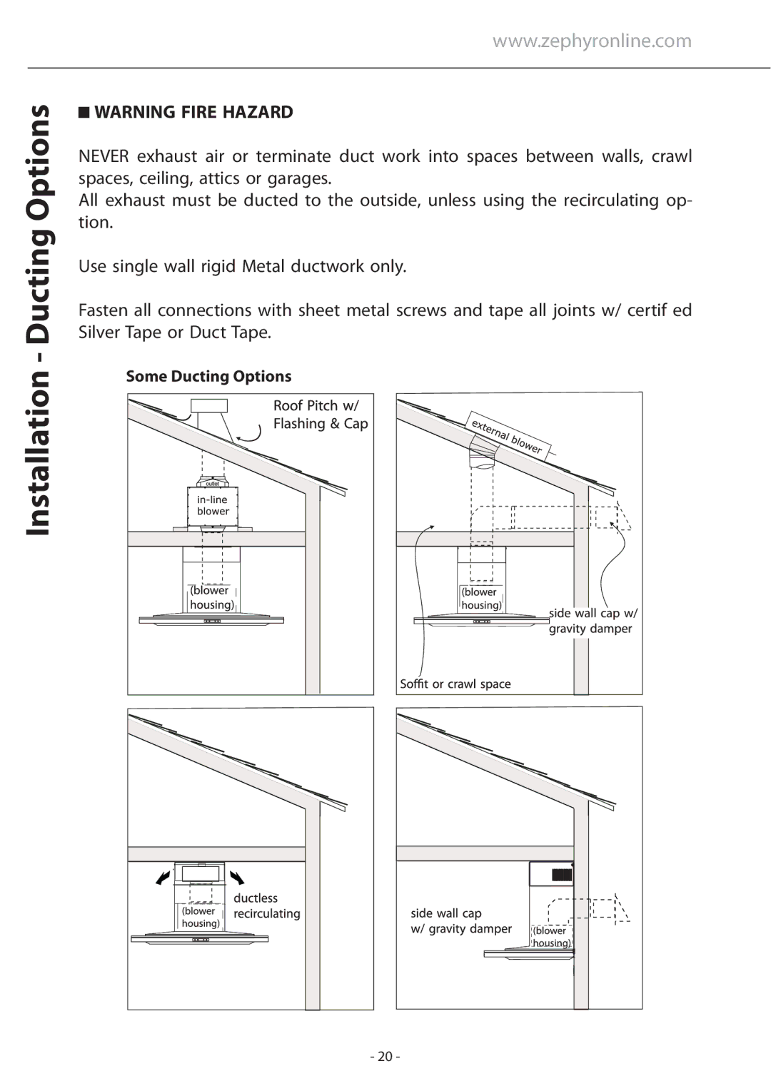 Zephyr ALA - M90ABX, ASU - M90ASX, ASU - E42ASX, AED - M90ASX, ALA - E42ABX, ALA - M90AWX Installation Ducting Options 