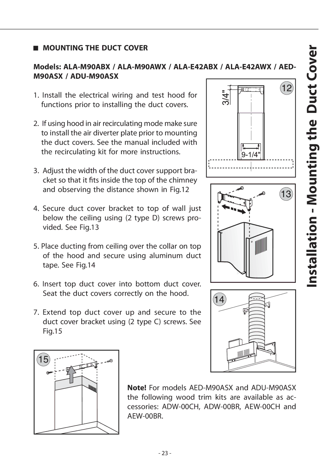 Zephyr AED - M90ASX, ASU - M90ASX, ASU - E42ASX, ALA - E42ABX, ALA - M90AWX, ALA - E42AWX Installation Mounting the Duct Cover 