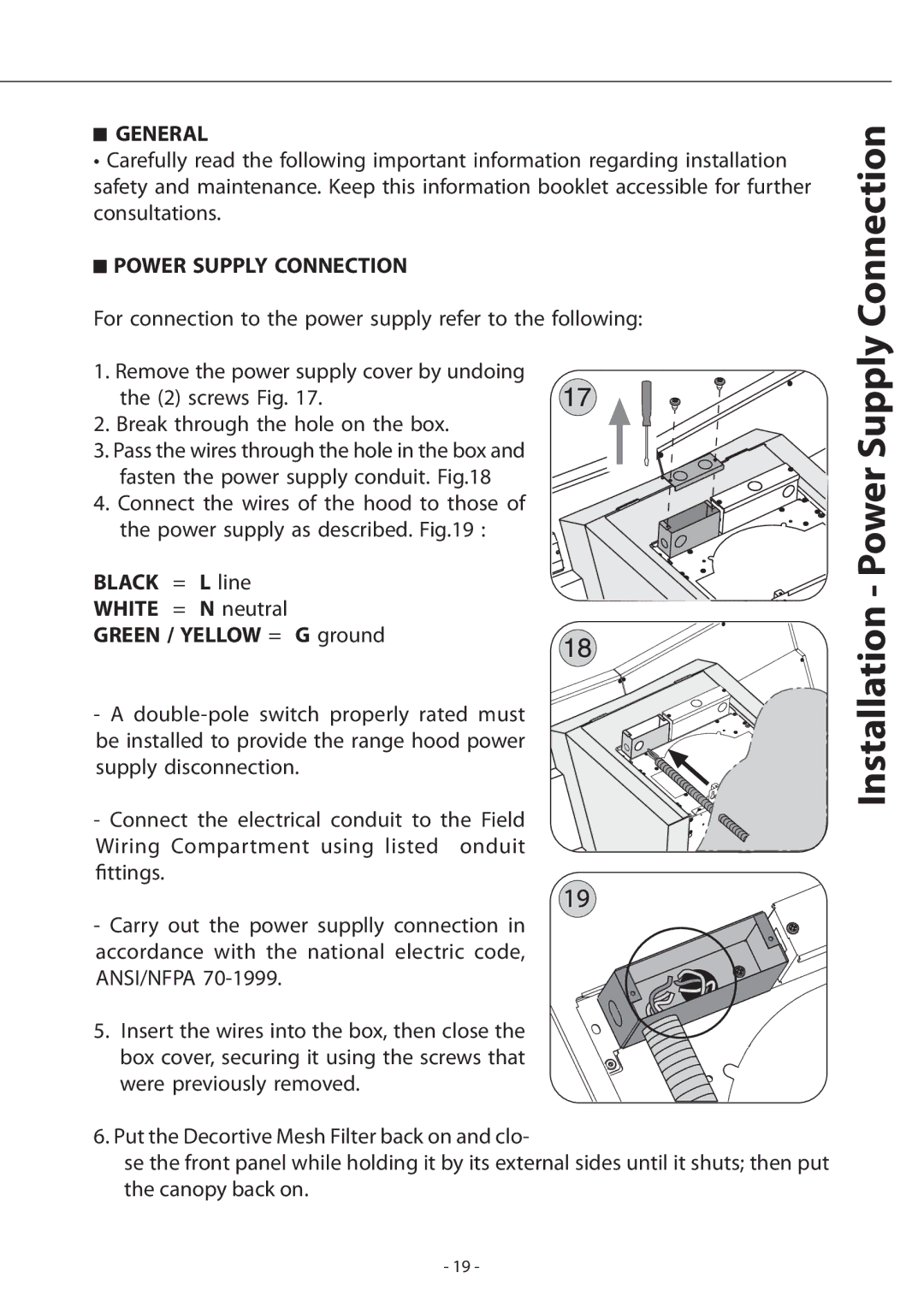 Zephyr ATI-M90ASX, ATI-M90ABX installation instructions Installation Power Supply Connection, General 