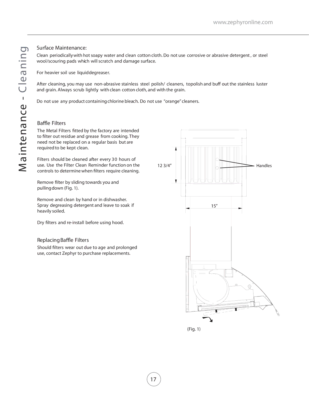 Zephyr COK-E42SX, COK-E36SX, COK-E48SX manual Surface Maintenance, Replacing Baffle Filters 